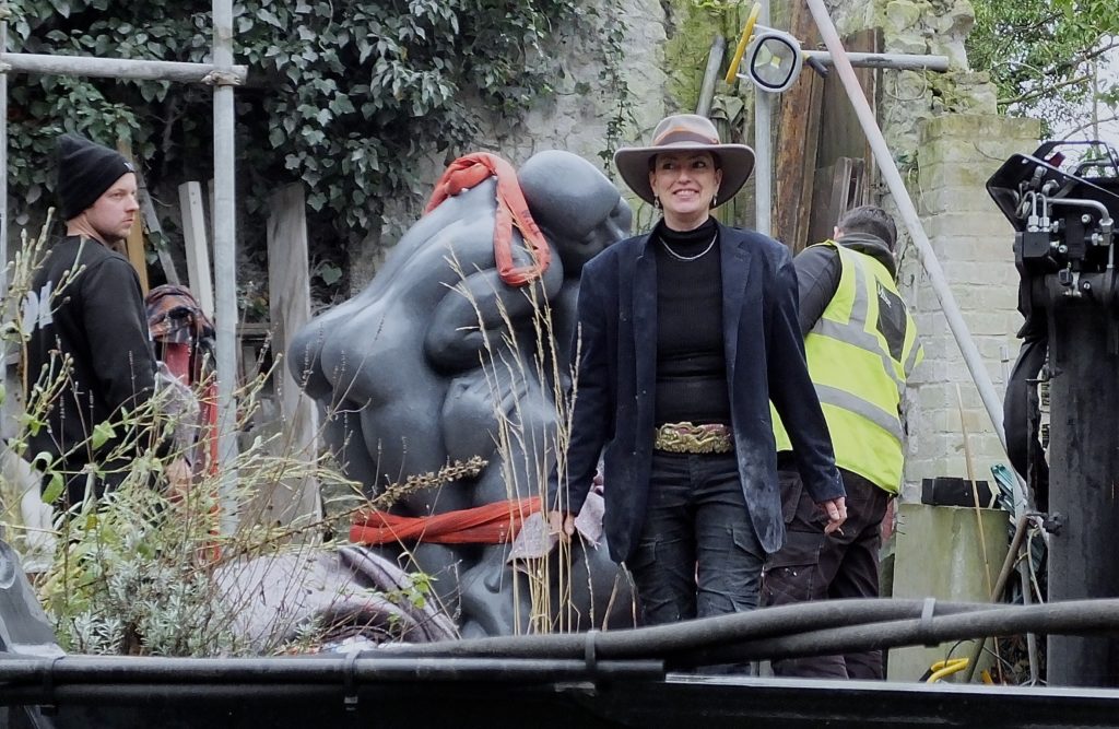 Mel on the day that Unity, commissioned by the GMB union, finally left the building... contemporary stone sculpture