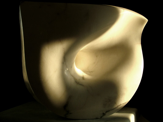 Evolution, white alabaster by Mel Fraser, contemporary stone sculpture