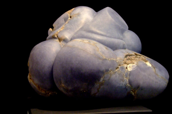 Seated Rubenesque Torso I, blue alabaster, by Mel Fraser, contemporary stone sculpture