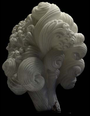 La Tempesta II, white alabaster, by Mel Fraser, contemporary stone sculpture