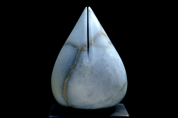 Wings of Desire, series II, blue alabaster, by Mel Fraser, contemporary stone sculpture