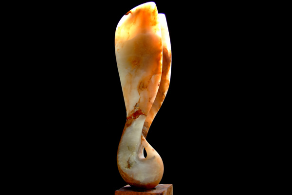 Wings of Desire II, honey alabaster, by Mel Fraser, contemporary stone sculpture