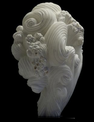 La Tempesta II, white alabaster, by Mel Fraser, contemporary stone sculpture