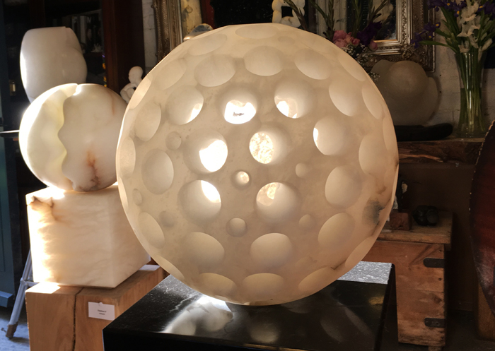 Genesis, alabaster at Mel's Open Studio, by Mel Fraser, contemporary stone sculpture